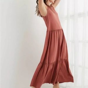 NWT Aerie Burnt Orange Knit Tiered Sleeveles Maxi Dress M